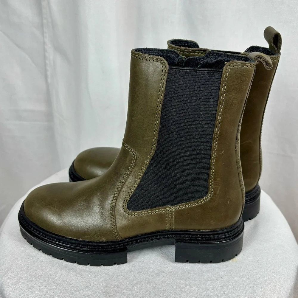 ZARA‎ Olive Green Leather Chelsea Boots Women’s EU 35 / US 3.5 /  Junior 4.5